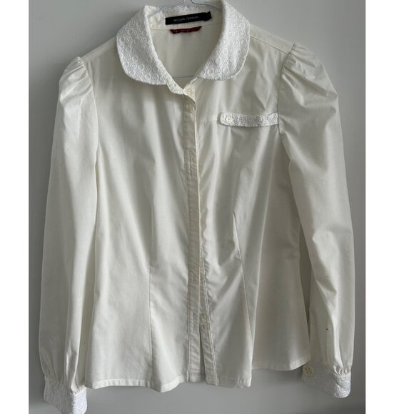 Megan Brown Off White Blouse Sz 34 - Picture 1 of 8